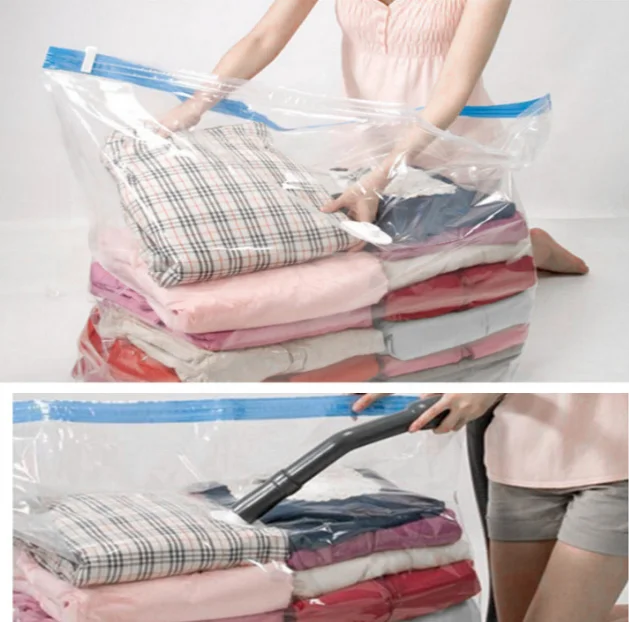 Clothing Vacuum Compression Bag with Inflator Hand Pump Space Saver Storage Pouch Travel Essential Storage Bags Transparent PA