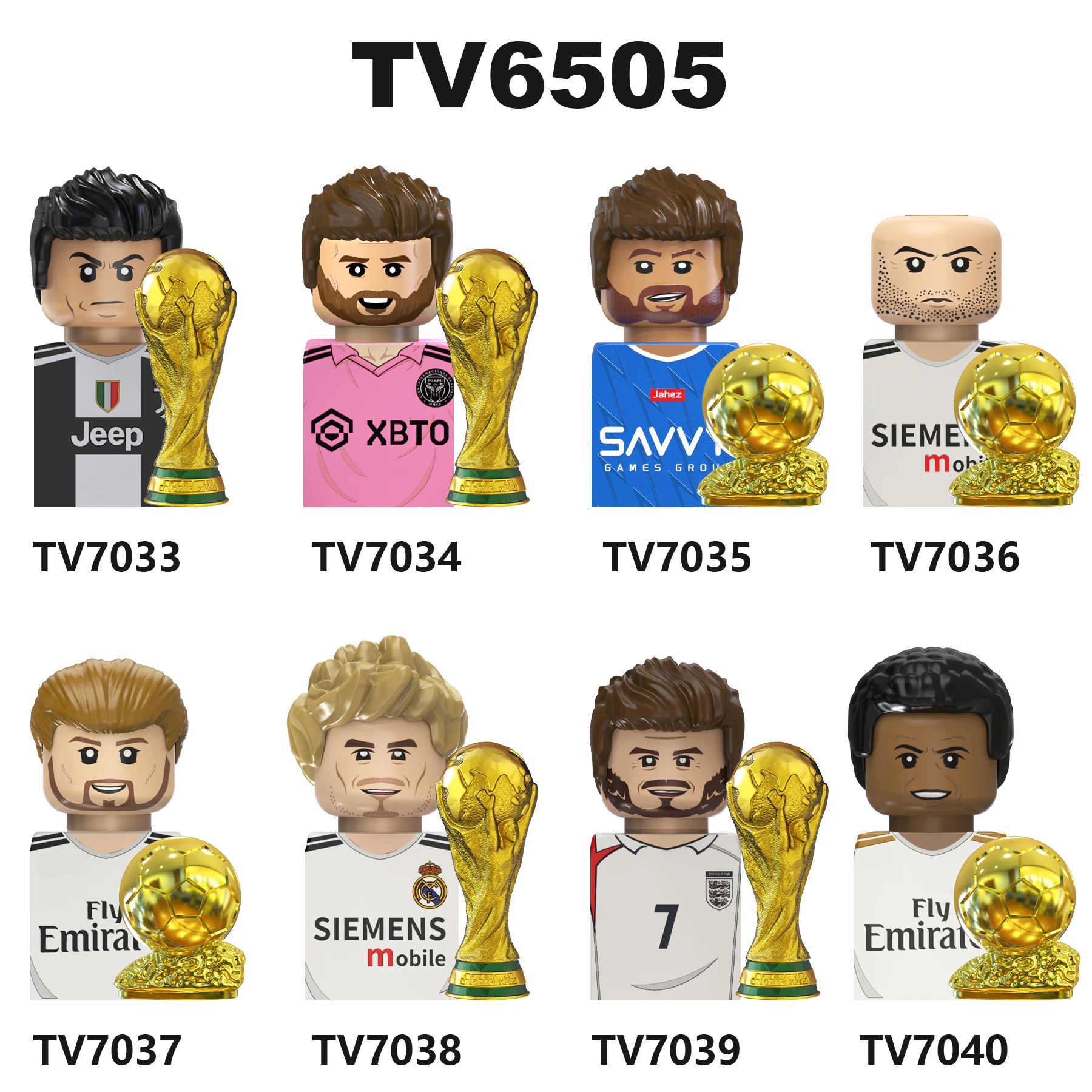 TV6505 Famous Soccer Football Player Messi Ronaldo Neymar Bale Beckham Mbappe Mini Action Figure Kids Building Block Plastic Toy