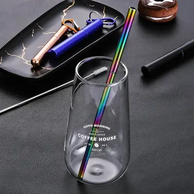 Collapsible Eco-Friendly 304 Stainless Steel Silicone Reusable Straws Telescopic Design with Case for Wine Beer Straight Pattern