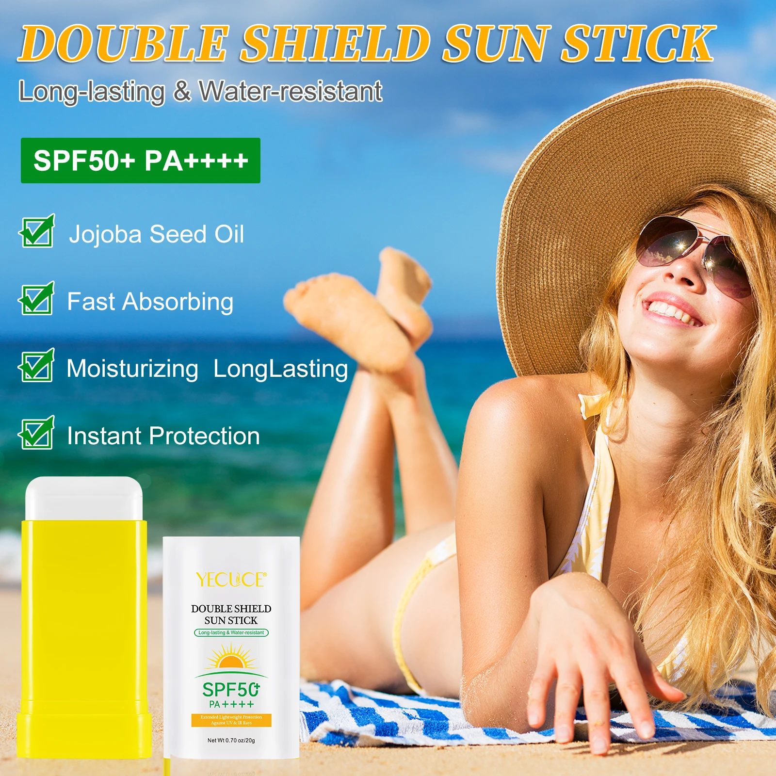 YECUCE Wholesale Natural Sunscreen Stick Mineral Blush Sunblock Uv Sun Protection Cream SPF 50 Sunscreen Stick For Face And Body