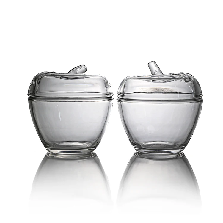 Transparent glass apple shaped candy can with lid jars