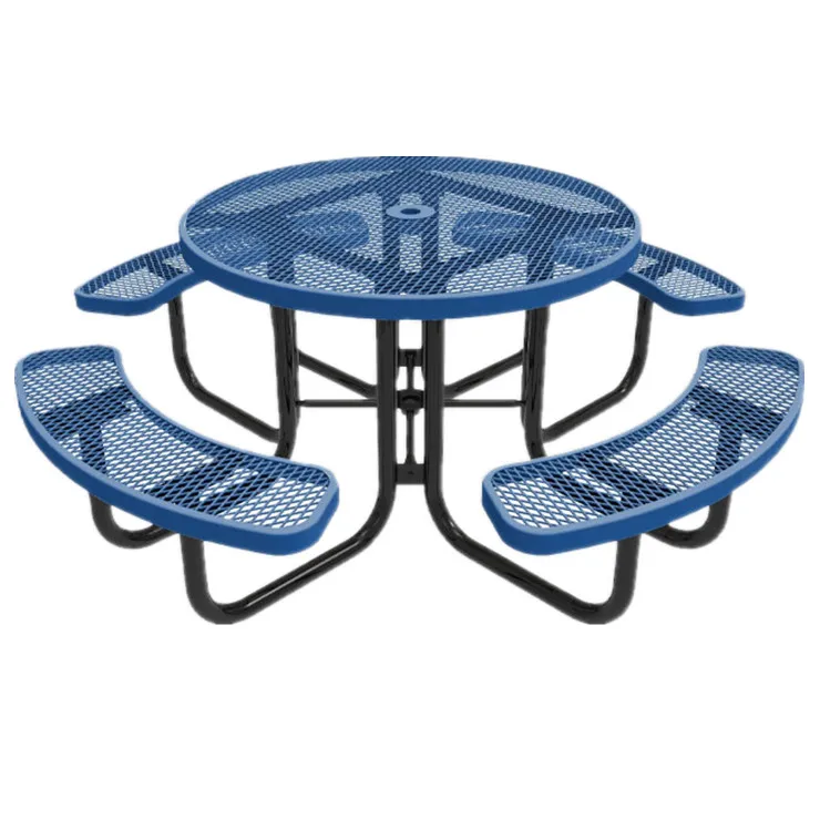 outdoor furniture commercial round thermoplastic steel picnic table restaurant outside patio metal mesh dining table with bench