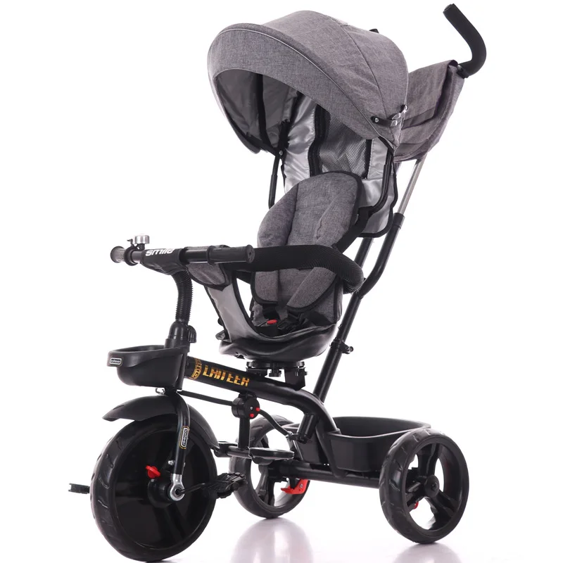 Kids Ride On Bike Trike Toy Plastic Material Baby Folding Walker Stroller Tricycle For Children With Push Handle And Umbrella