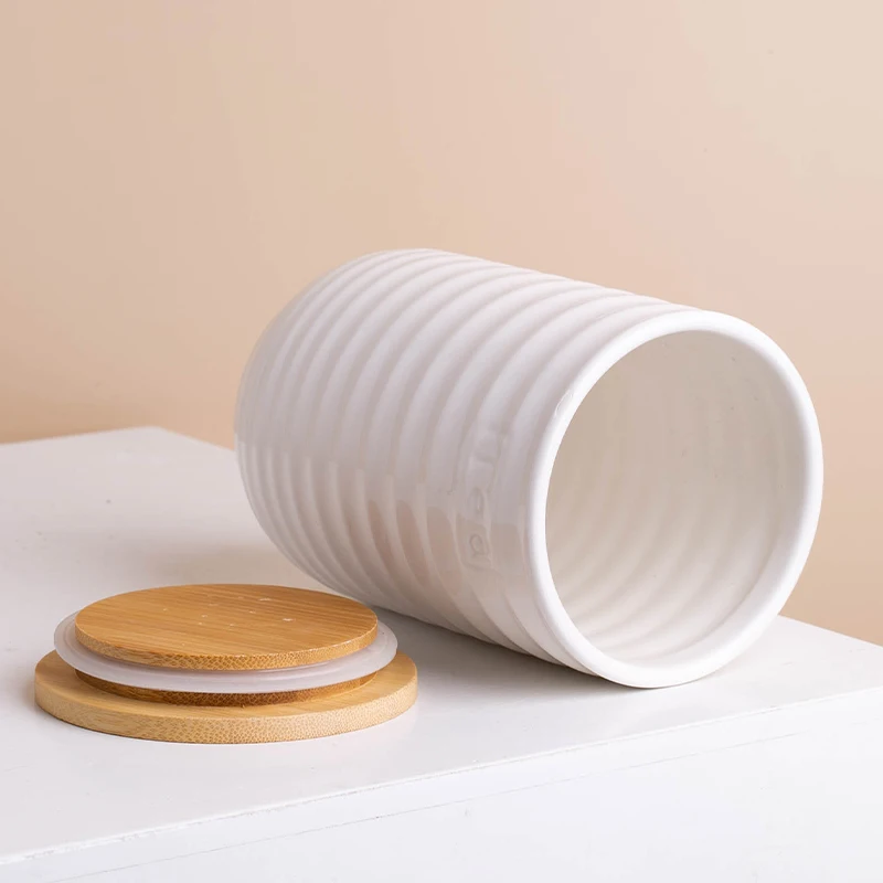 Wholesale Tea Coffee Sugar Ceramic Canister Set With Wooden Lids
