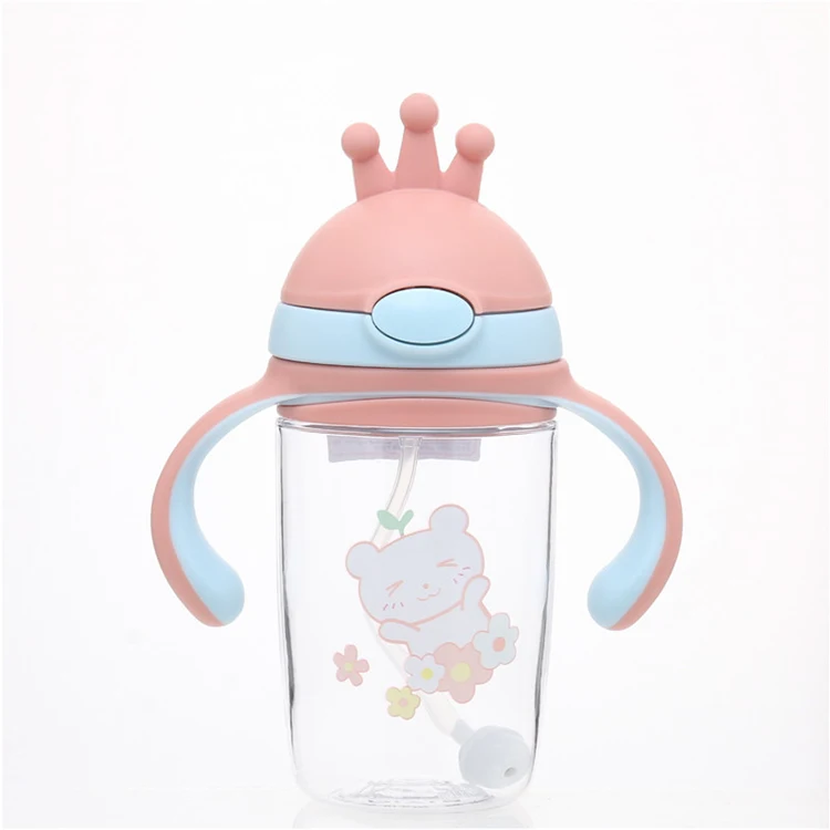 
Michley Cute Cartoon Crown Unique Duckbill Plastic Double Handle Leak Proof Lid Tritan BPA Free Kids Baby Water Bottle 