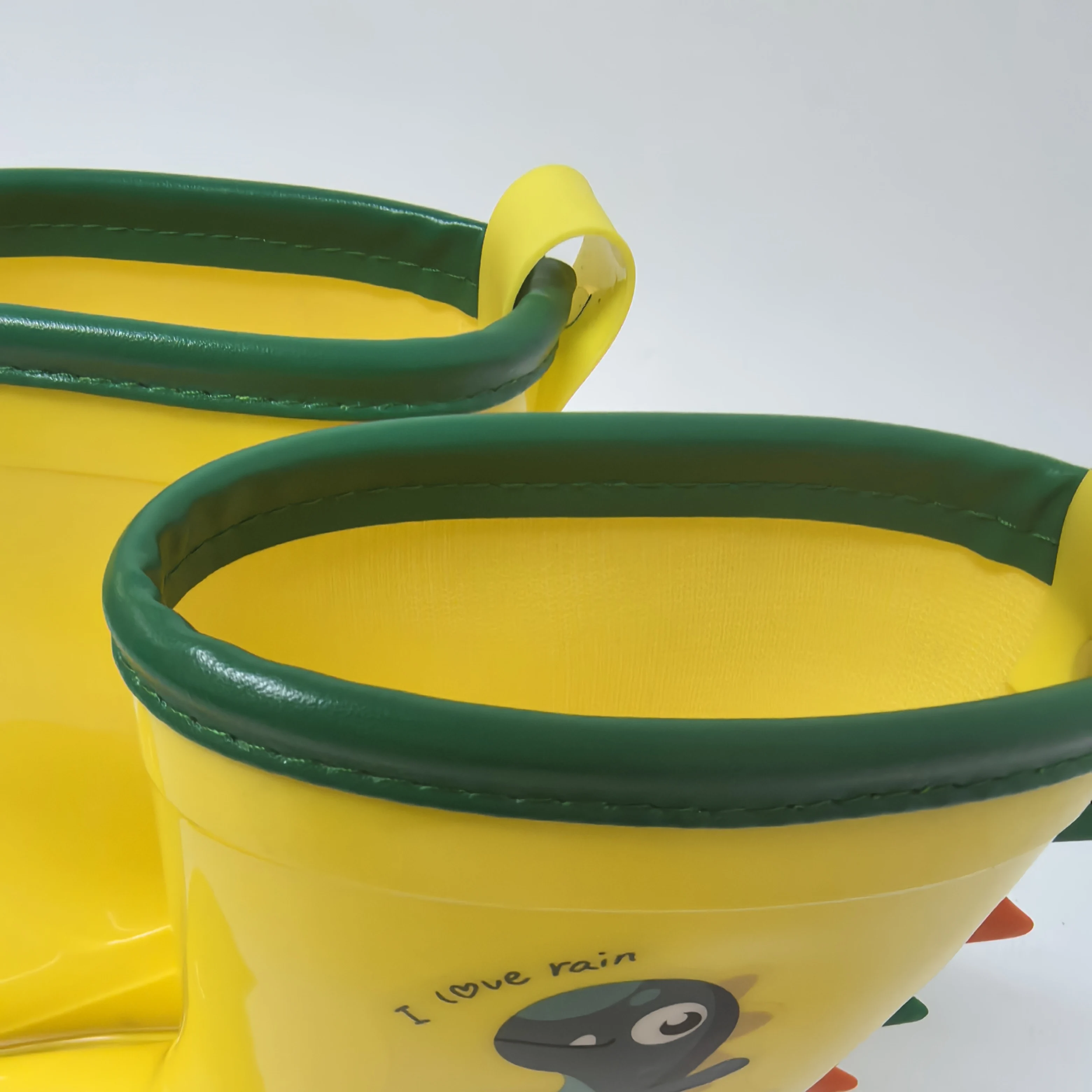 Yellow dinosaur Kids PVC water proof boots colorful topline transparent 3D girls