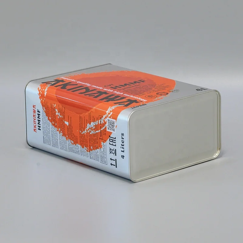 5W30 Customized 4L Motor Oil Can with Metal Squeeze Cap and Spout 4 Liters Square Tin Can Engine Oil Tank China Factory