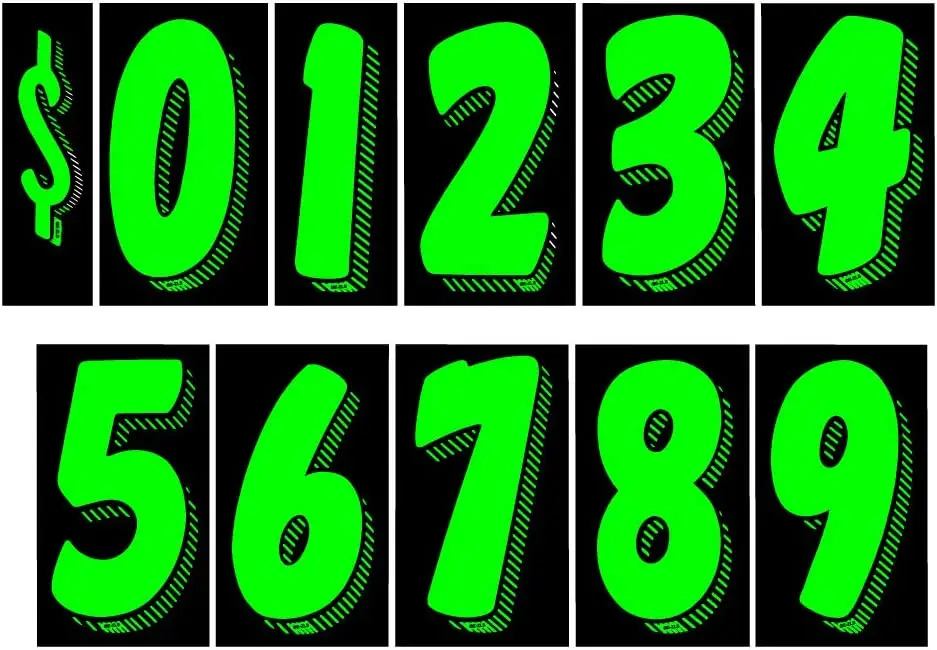 Auto Dealer Supplies Vinyl Number Decals Windshield Pricing Stickers Chartreuse Car Lot Pricing Numbers Stickers