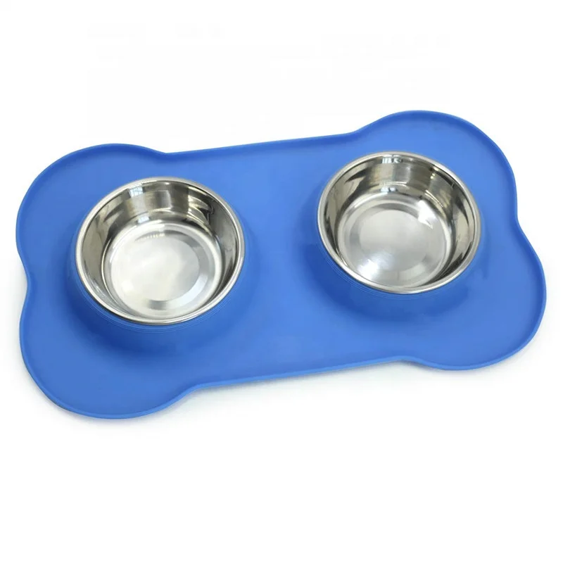custom  wholesale pet Bowls stainless steel double pet dog bowls with rubber mat
