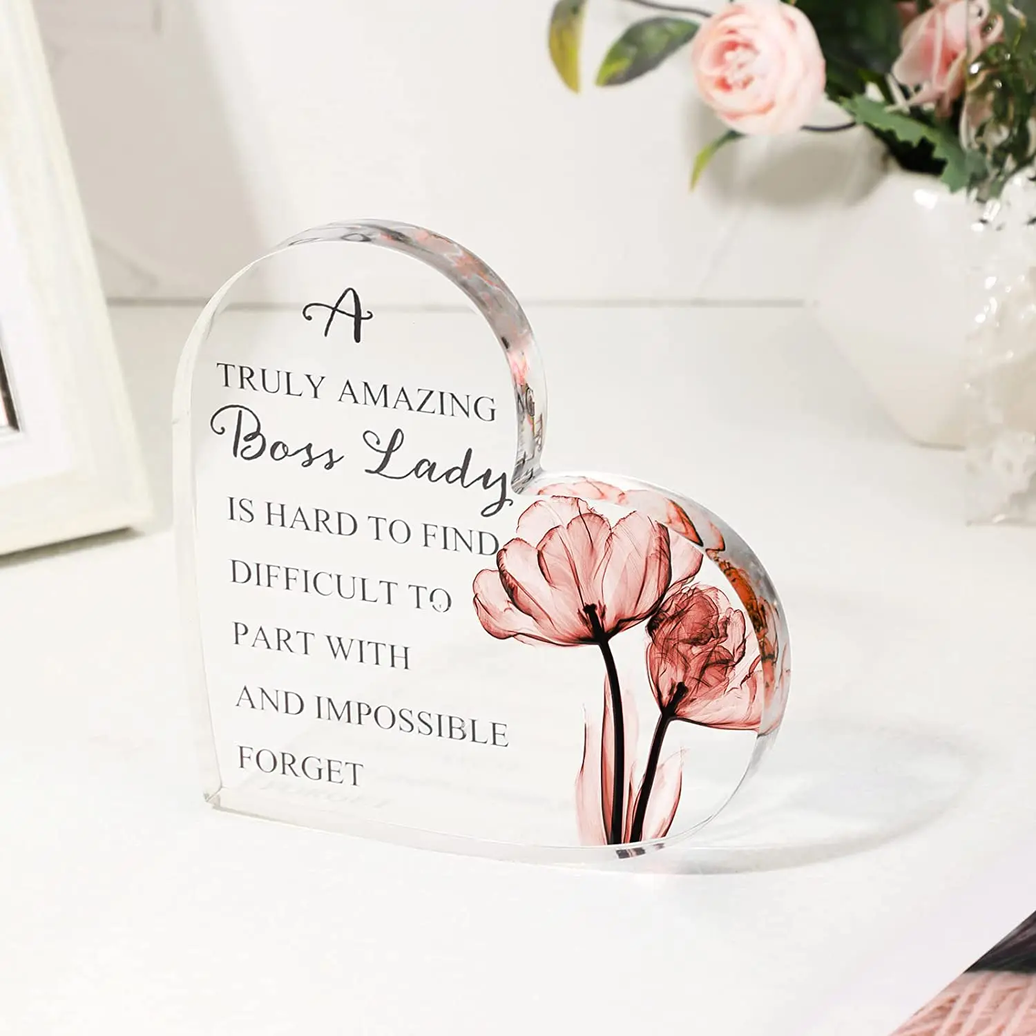 Acrylic Heart Boss Leaving Gifts Boss Appreciation Retirement Gift Paperweight Keepsake for Office Desk Birthday