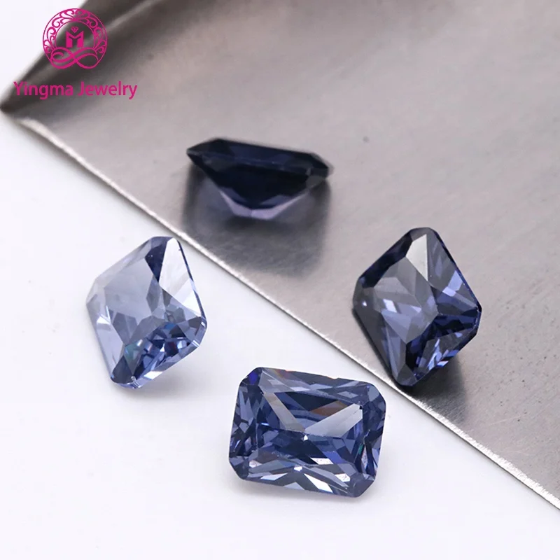 Manufacturers artificial cz gems stones special tanzanite color 4*6 mm to 10*12 mm rectangle octagon cut loose cubic zirconia