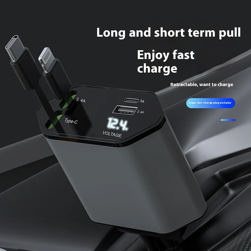 180 Adjustable  4 In 1 Dual Usb C Retractable Car Charger 2 Port Type C Pd Car Charging Station For Laptop Smart Watch Earphones