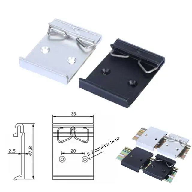 DIN Rail Adapter with Mounting Holes,Din Rail Fixed Clamp,Aluminum Alloy Solid State Relay Clip for 35mm Din Rail