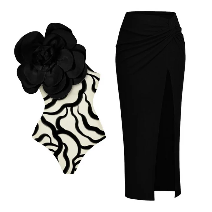 Sexy Swimwear Blue One-Shoulder Ruffled Print Floral Swimsuit Set Girls Summer Beach Cover Up Single Piece Micro Monokini