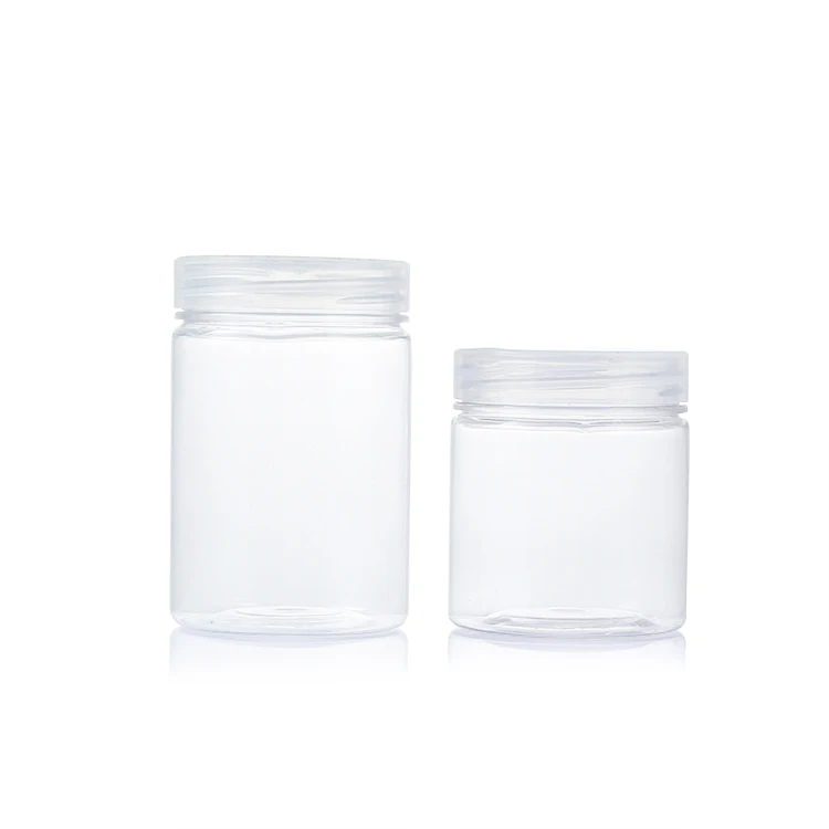 PET material transparent 400ml 500ml Food grade sealed plastic can with lid