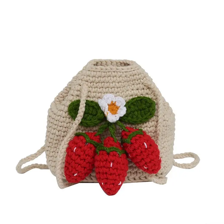 fashion wholesale handmade weave cute handbag crossbody or single shoulder strawberry knitting crochet bag purse for women girl