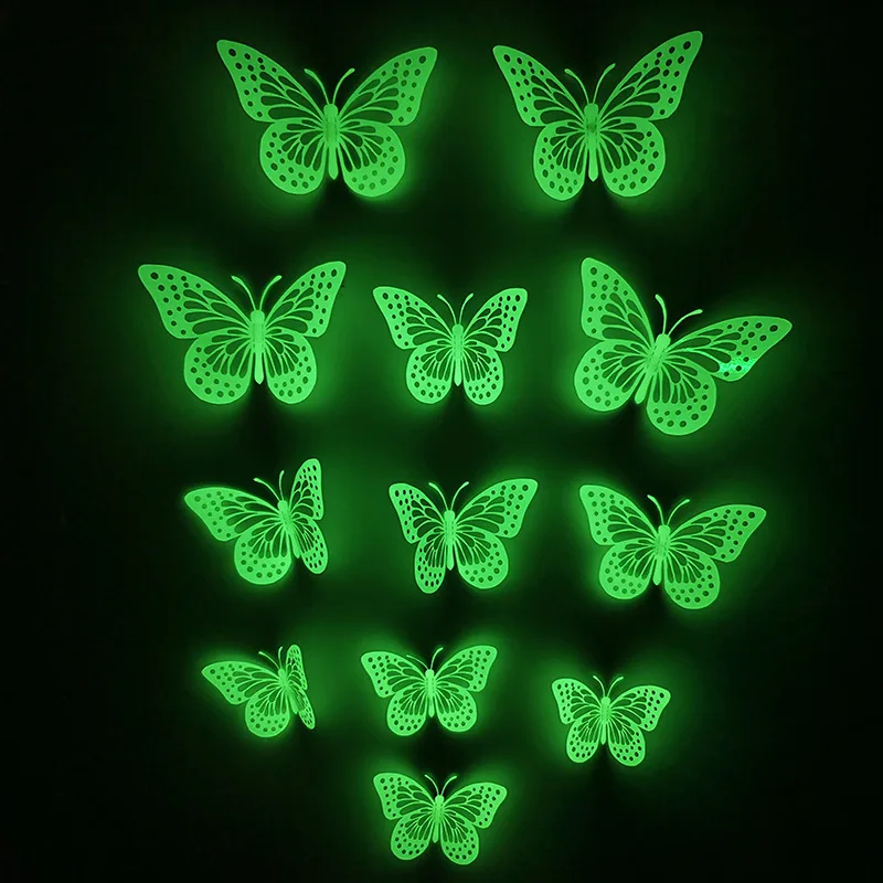 Ychon 3D Wall Decoration Glowing Butterfly Hollow Out Sticker Beautifying Decorations for Home Living room Supplies