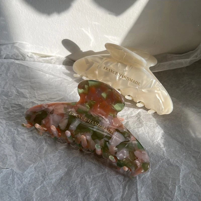 Factory Custom Bronzing LOGO French Eco-friendly Cellulose Acetate 11cm Hair Claw Clip