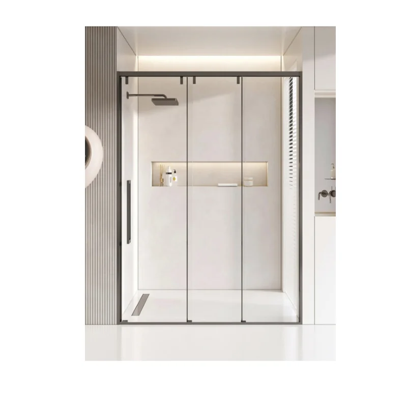 modern design New Product Tempered Glass with frame Stainless Steel Handle Sliding Shower Door