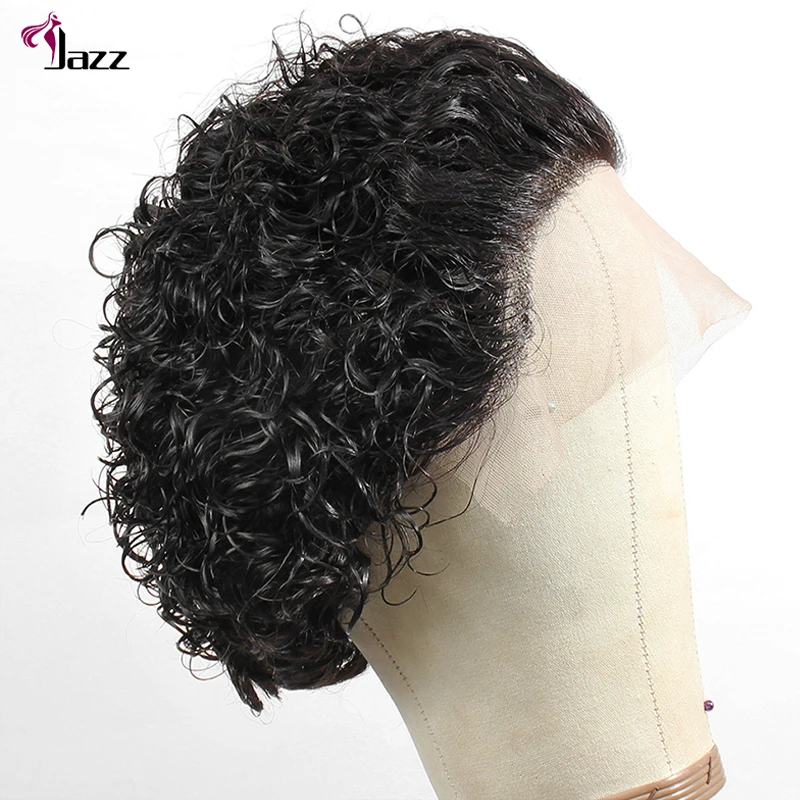 loose water wave short pixie cut lace front human hair wig, curly brazilian bob lace frontal pixie curls wig for black women