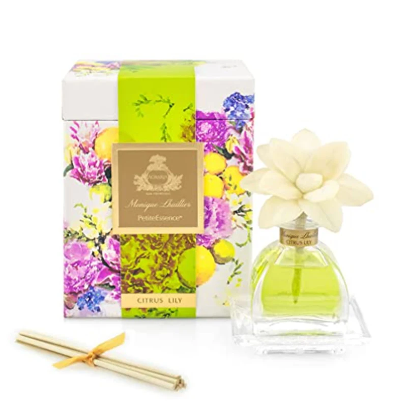 European popular  home decoration natural flower stick essential oil fragrant glass bottle reed diffuser