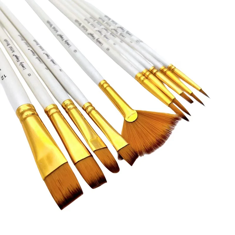 10pcs Nylon Art Paint Brushes Set Different Soft Tips Paintbrushes For Acrylic Oil Watercolor Paint DIY Kid Student