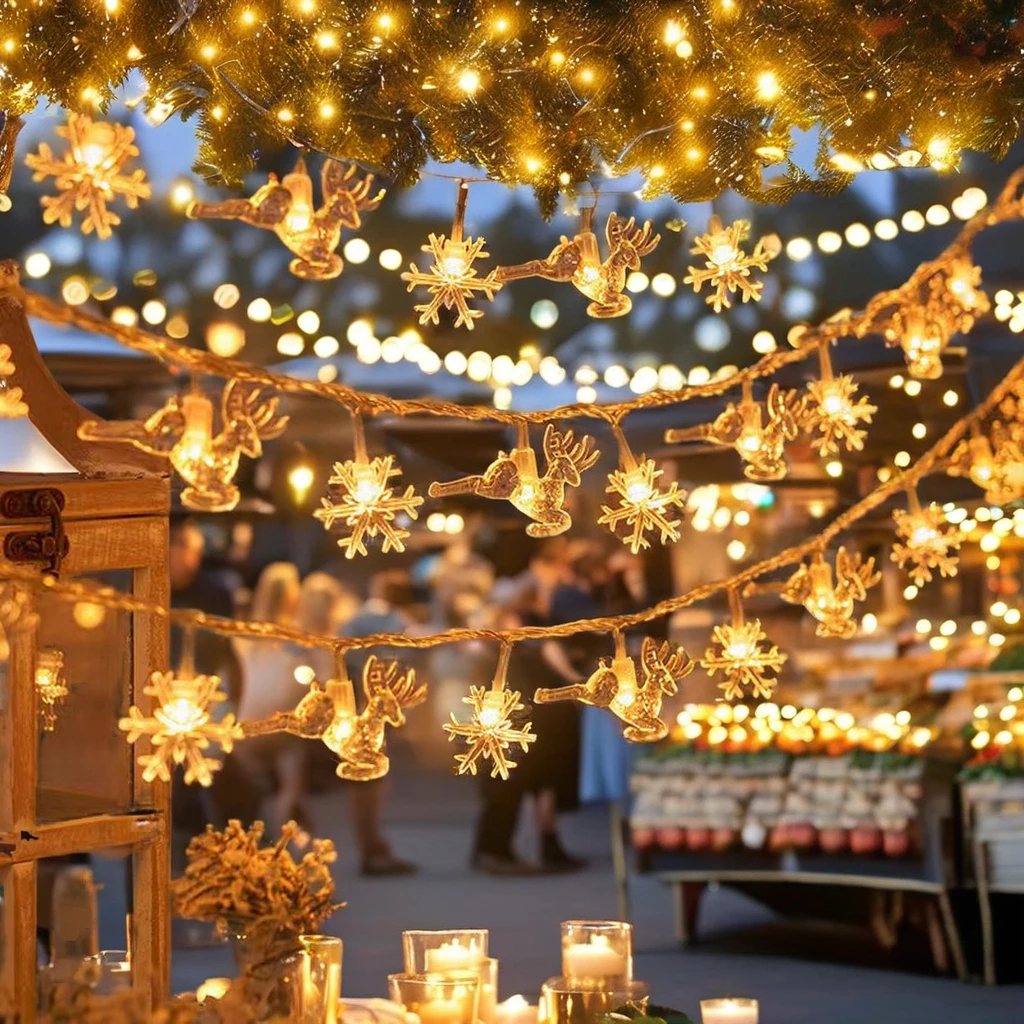 Christmas Tree Snowflake Elk Warm White Fairy LED String Lights Battery-Operated Patio Garden Decor for Holidays