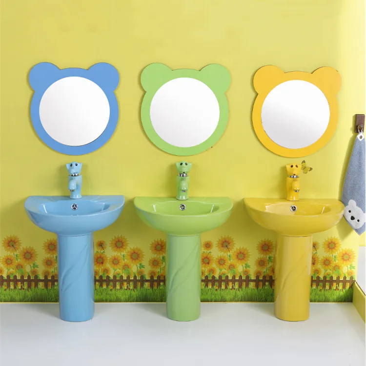 KD-K001PB Fancy Colored Floor Mounted Salon Basin Hair Wash for Chaozhou Green Color Glazed Ceramic Children Pedestal Basin