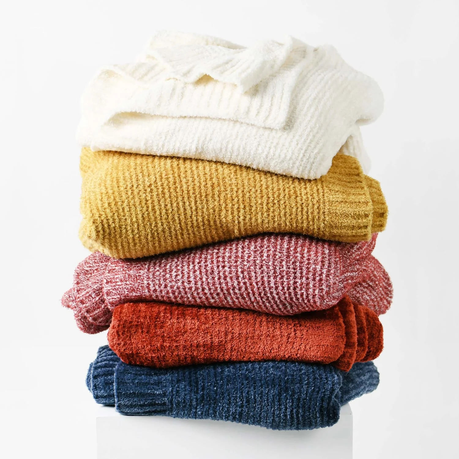 China custom logo rug blanket sofa cover weighted soft warm winter breathable knit chenille striped lined textured mustard throw