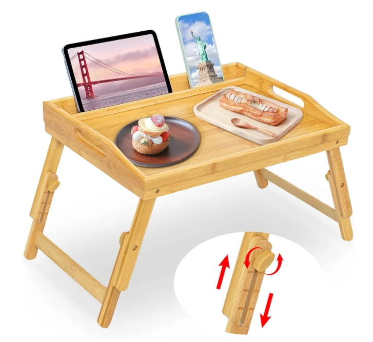 Bed Tray Table for Eating Adjustable Height Serving Tray with Folding Legs