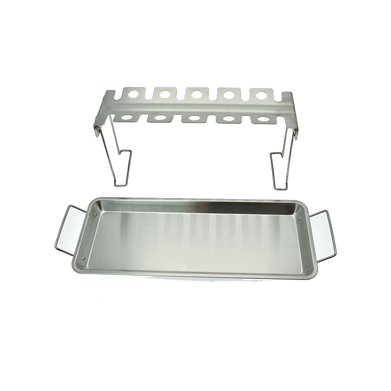 Roasting Stainless Steel BBQ Grill Rack Chicken Leg Rack BBQ Rack Chicken Wing with Washable Oil Drip Pan