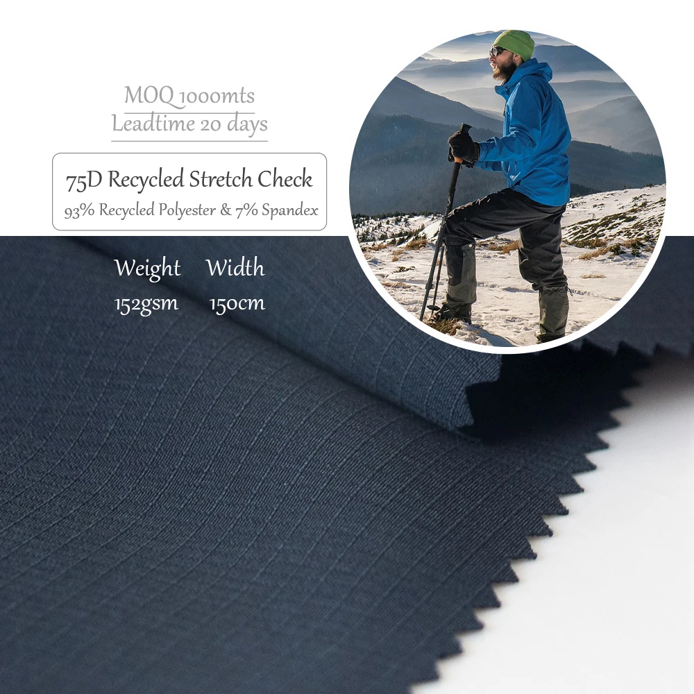 Factory Supply Ribstop Recycled Polyester Spandex Stretch 0.15 Check Fabric for Apparel-Coat Jacket Apparel-Pants&Shorts
