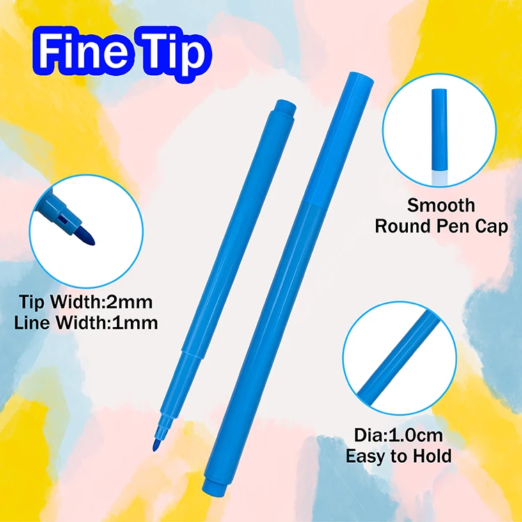 Supplier custom non-toxic washable 12 colors 2 mm fine tip children colored drawing water color marker pen for kids with logo