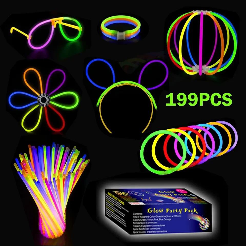 199 Glow Sticks Party Pack Camping Glow Activities Neon Light Sticks Decoration For Party Favors Kids Adults