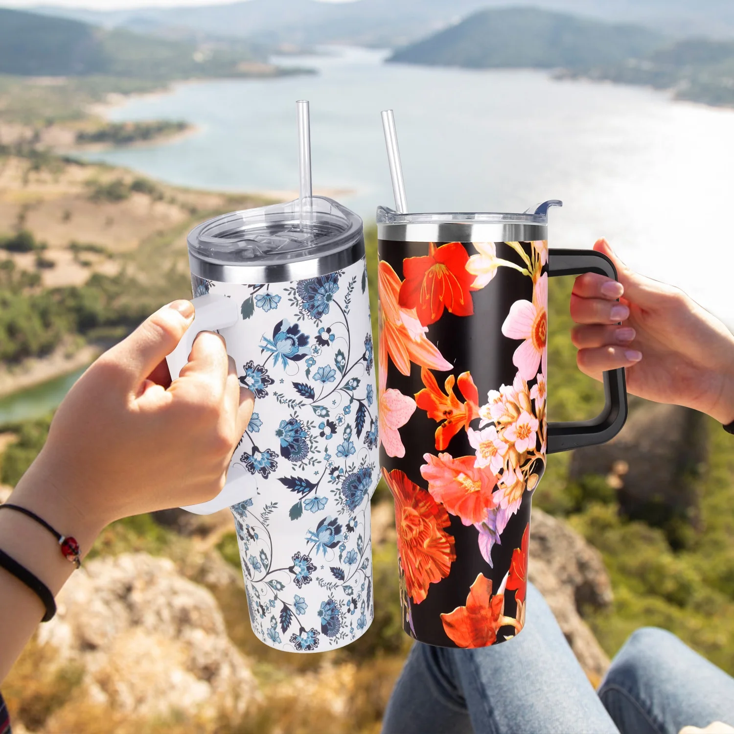 40 Oz tumbler custom logo cup metal vacuum stainless steel travel mug 40oz 30oz tumbler with handle mug with lid and straw