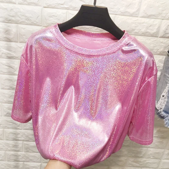 
low MOQ plain women glitter t shirt fashion for sale 