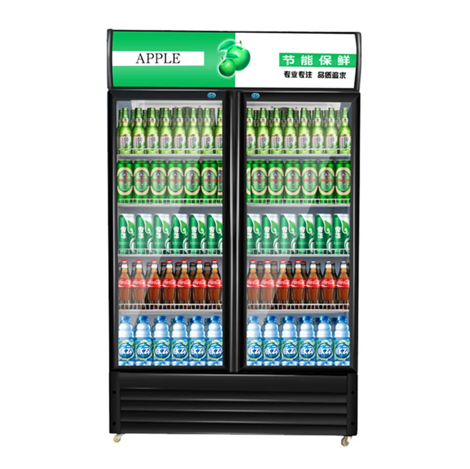 Top Freezer Refrigerators Supermarket Open Freezer Commercial Upright Double Glass Door Beverage Display Refrigerator