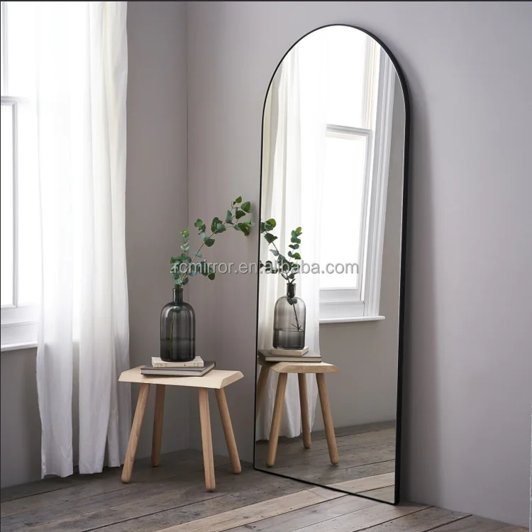 Light Luxury Arched Full-Length Mirror Black Silver Golden Bedroom Fitting Mirrors