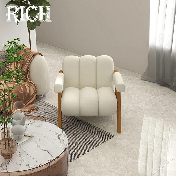 New Design Modern Luxury Living Room Soft Boucle Leisure Teddy Arm Sofa Chair Sherpa Floor Lounge White Sheepskin Accent Chair
