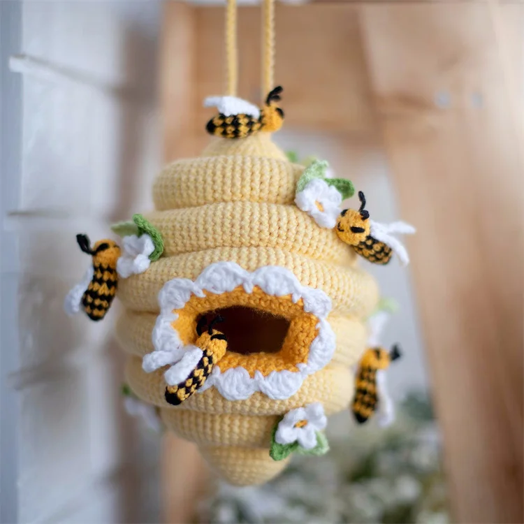 Crochet Beehive Kids Gift Toy Bumble bee Blossom Beehive Amigurumi Handmade Beehive Home Hanging Decor