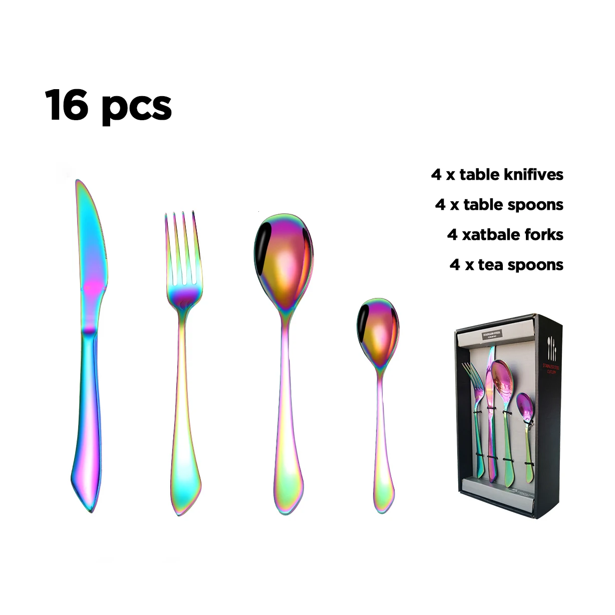hot sale new model wedding luxury high quality fashion design fork spoon knife cutlery stainless steel flatware set