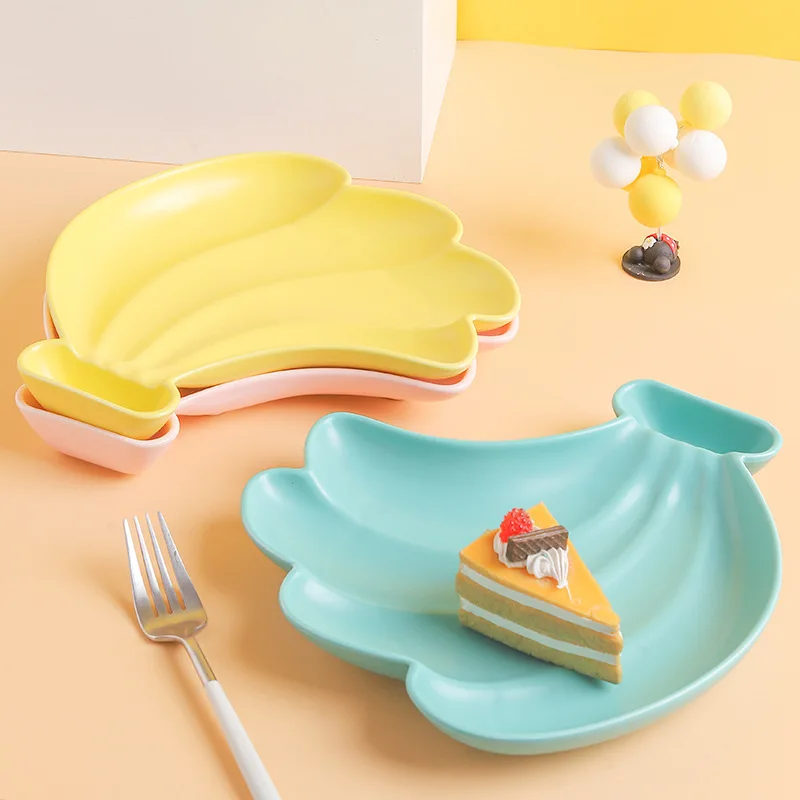 New Ceramic Banana Plate Small Dessert Shape Snack Fruit Salad Solid Color Household