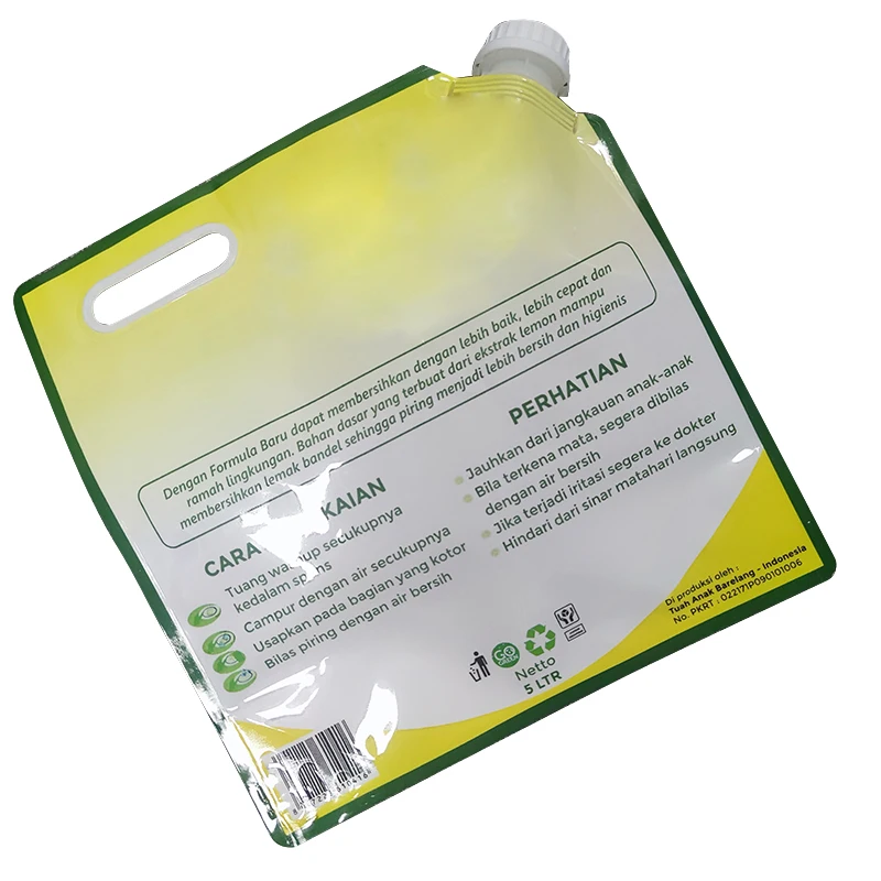 Best price Custom  large size Flexible  Leak Proof Plastic Standing Up Liquid Packaging Spout Pouch For Fluid With Handle