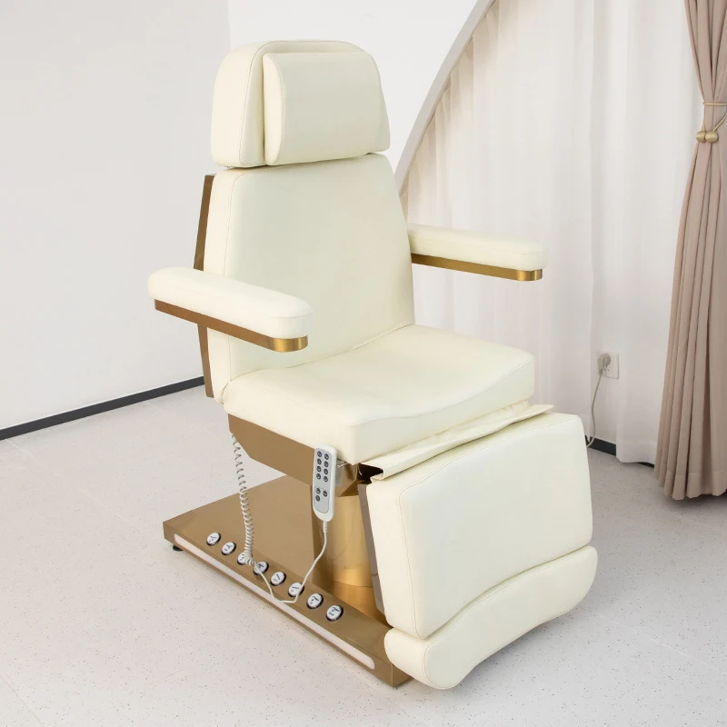 NEW Arrival 4 Motors Gold Base Electric Massage Bed Double Control Salon Spa Furniture Facial Beauty Bed With Good Price