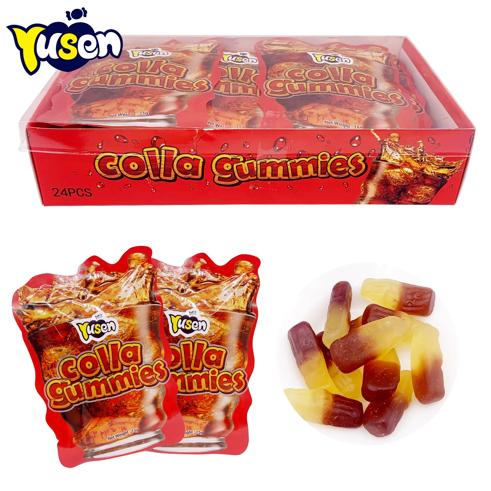 Factory Wholesale Hot Selling Cartoon Gradient Color Bottle Halal Gummy Ball Sugar Soda Flavored Jelly Candy for Children