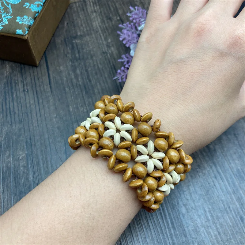 Fine Bracelet Natural Wooden Bead Elastic Bracelets Bohemia Jewelry Beach Travel Cotton Hemp Bracelet for women