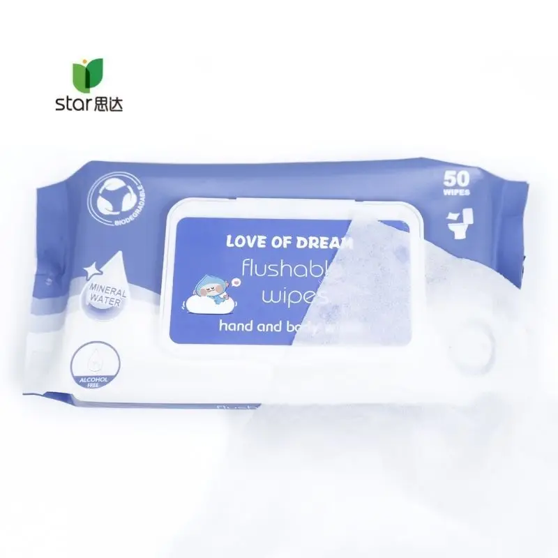 100% biodegradable Wood pulp paper flushable toilet wet wipes for baby