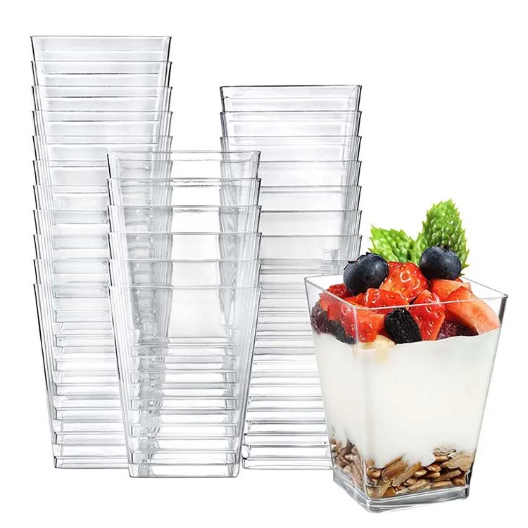 Hot Sale 5oz PS Clear Plastic Dessert Cup with Lid,Customizable Disposable Mousse Cake Plastic Cup Container