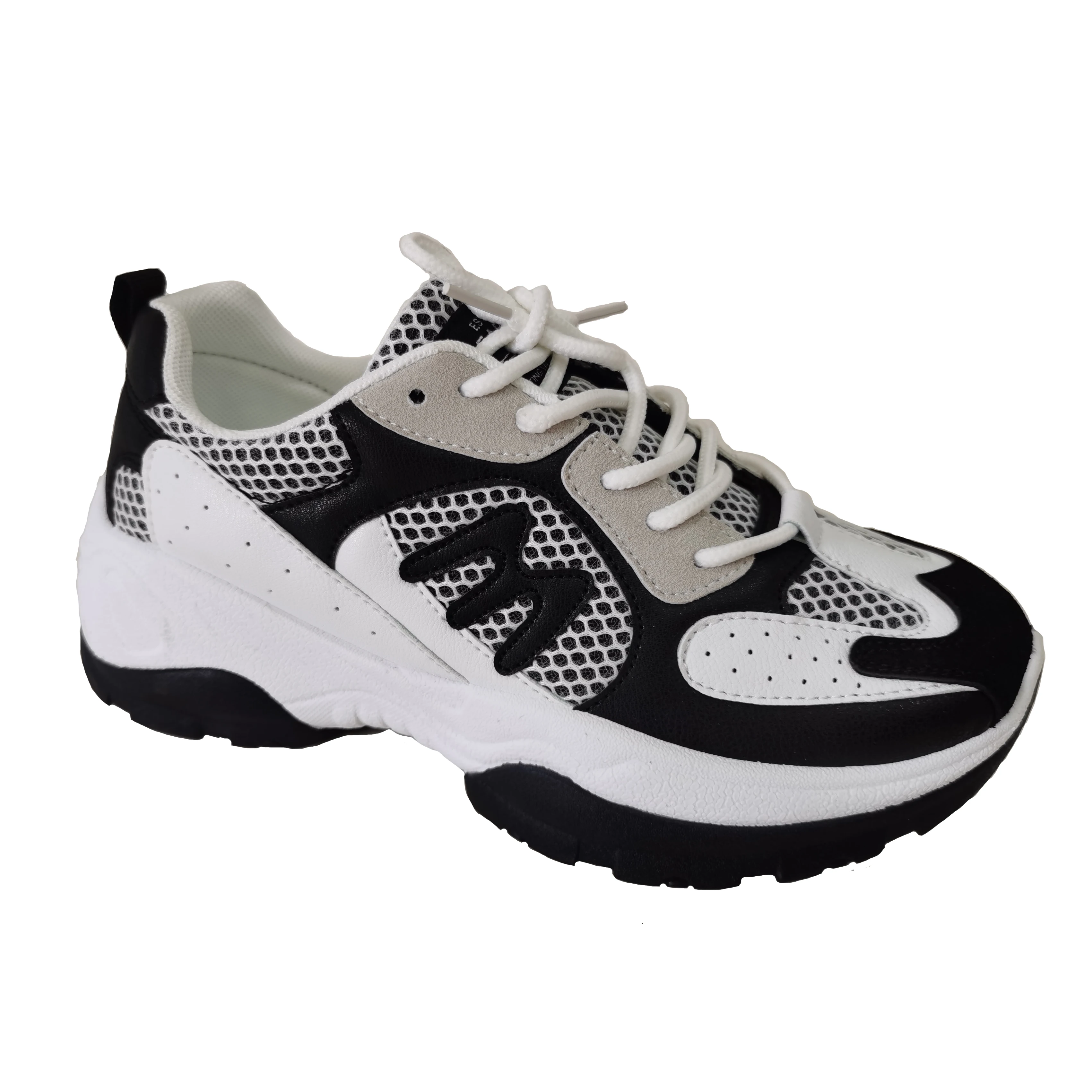 Low price women black white breathable comfort running shoes sports shoes