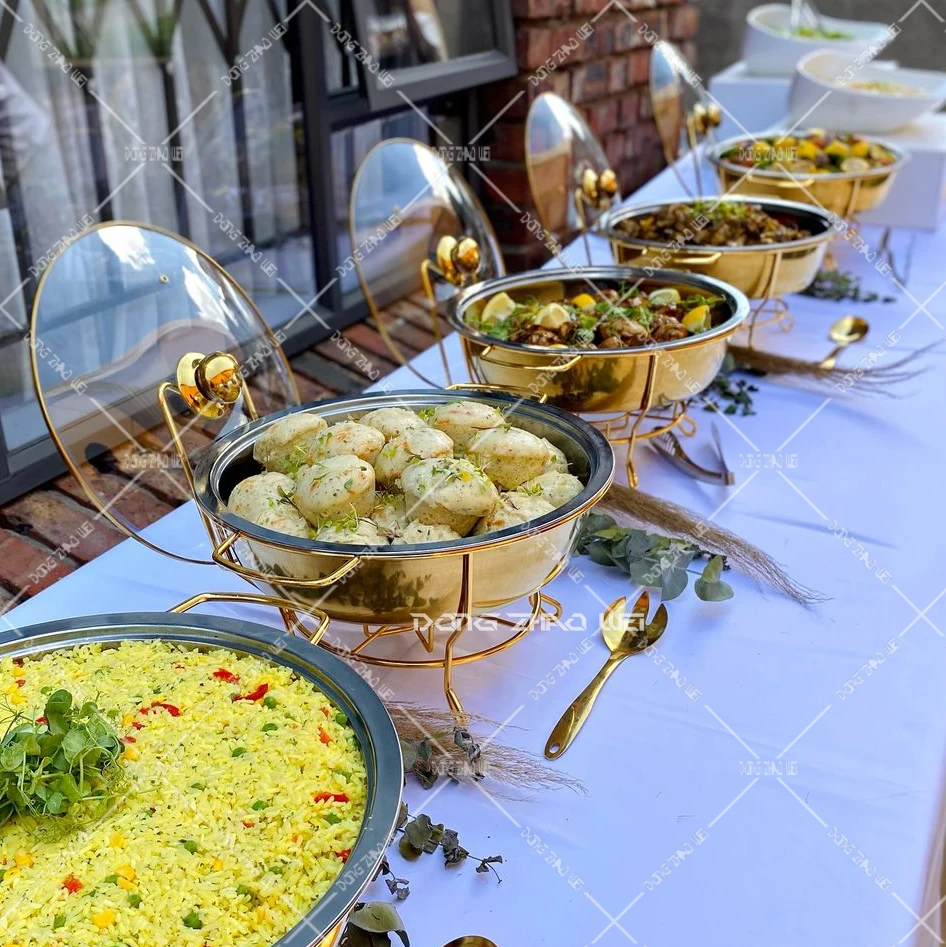 Restaurant Equipment 8Litres Golden Stand Buffet Food Warmer Catering Party Gold Round 8L Chafing dish Glass lid Soup pot